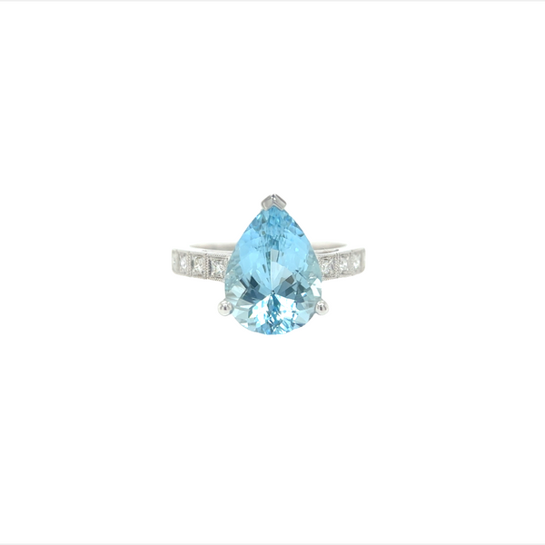Aquamarine Pear Shape  Diamond Ring