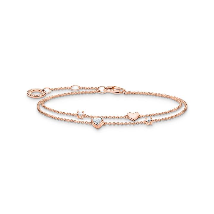 Bracelet with hearts and white stones rose gold