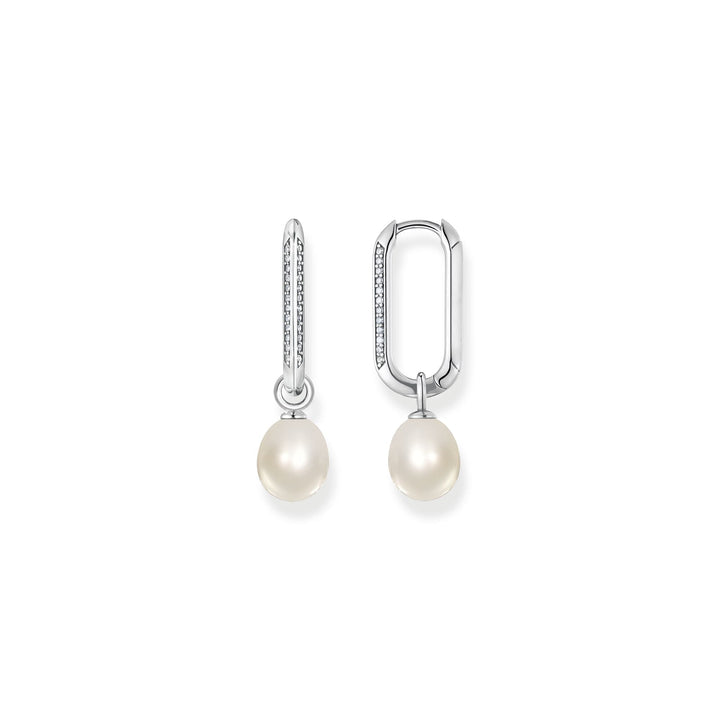Hoop earrings links and pearls silver