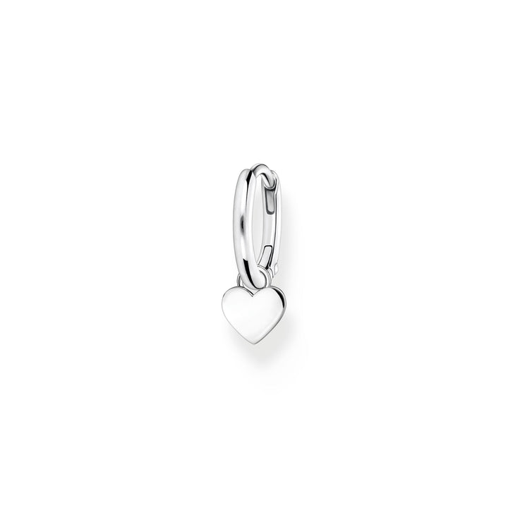 Single hoop earring with heart pendant silver