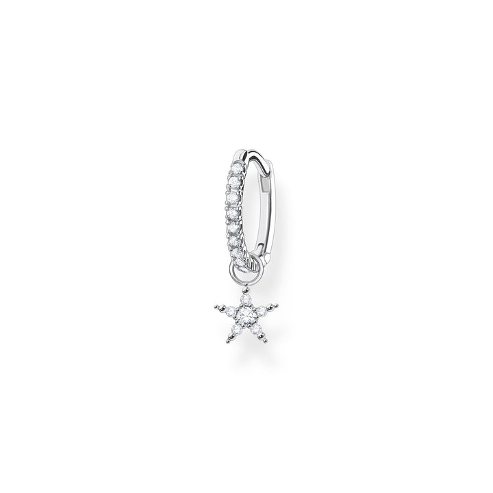 Single hoop earring with star pendant silver