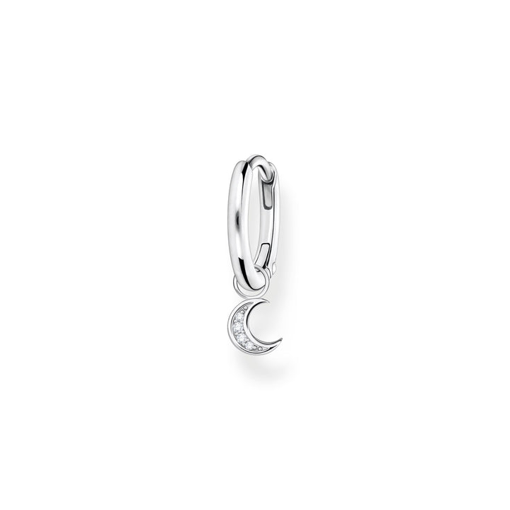 Single hoop earring with moon pendant silver