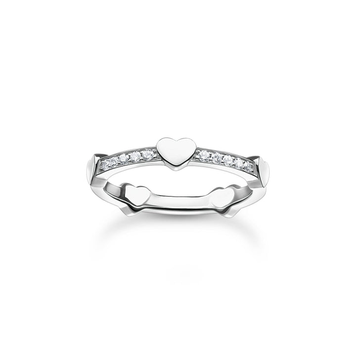 Ring pavé with hearts silver