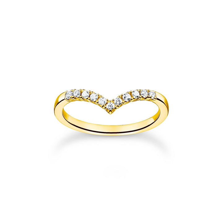 Ring V-shape with white stones gold