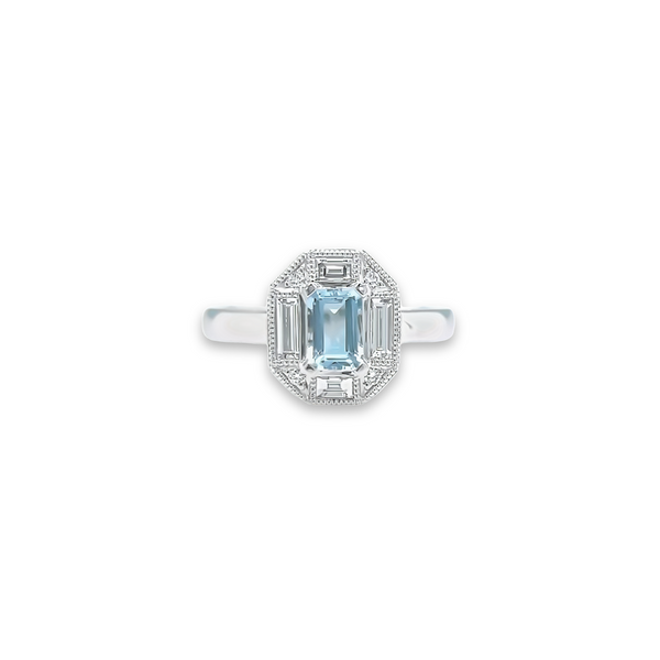 Aquamarine & Diamond Beatrice Deco Ring
